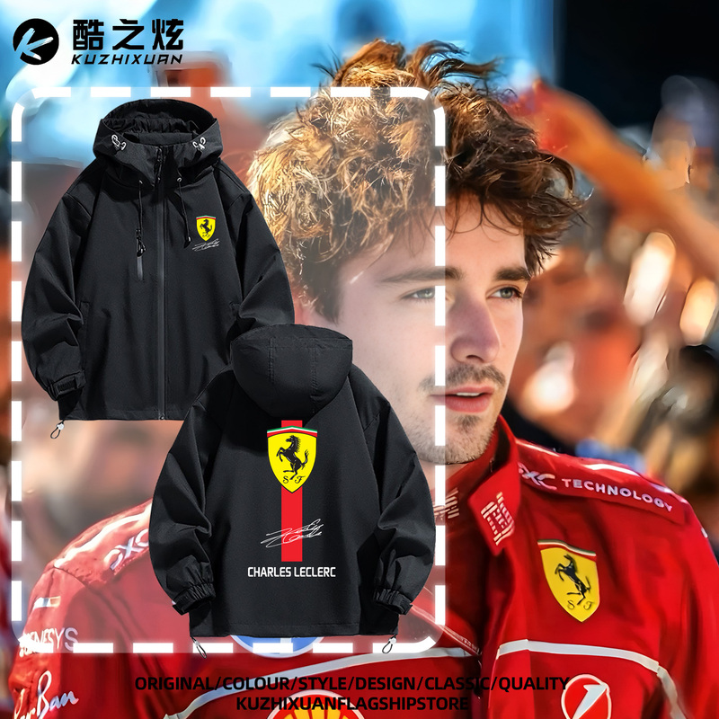 Ferrari Leclerc F1 Team Signature 2026 New Model Men's Racing Fan Outdoor Jacket Windbreaker Ferrari Leclerc F1 Team Signature 2026 New Model Men's Racing Fan Outdoor Jacket Windbreaker