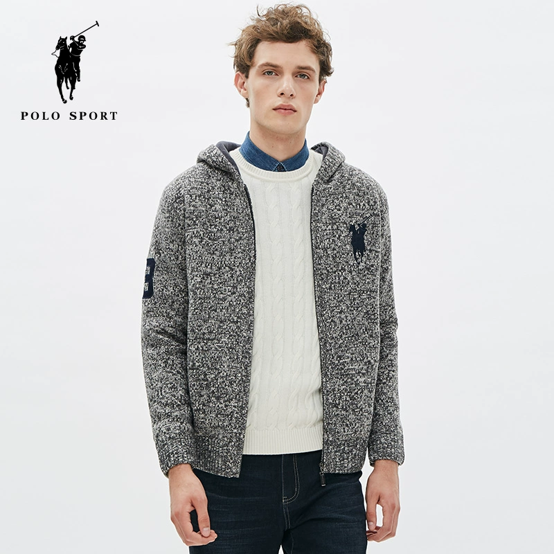 áo thể thao polo nam 19 mùa thu và mùa đông mới trùm đầu cộng với áo len cashmere nam dệt kim dày 84ME24492 - Cardigan