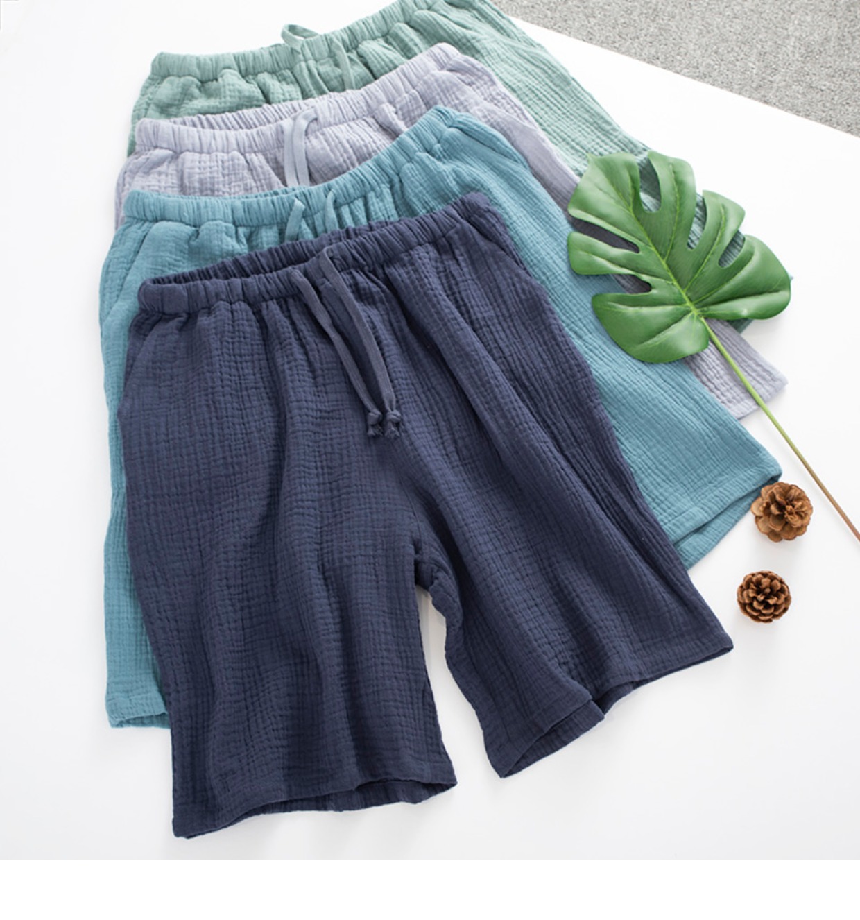 Bộ đồ ngủ Bộ đồ ngủ nam và nữ Quần short mùa hè Cotton mỏng Hai lớp gạc lỏng lẻo Năm quần rộng Quần Quần nhà - Quần tây bộ mặc nhà