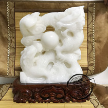 Natural Afghanistan White Jade Twin Dragon Play Pearl Swing home Treasure House Shelter for small people Home Home Decoration Handicraft