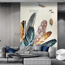Custom Ice Jade Feather Mosaic Genguan Decoration Easel Restaurant TV Background Wall Tile Jigsaw Puzzle Cut