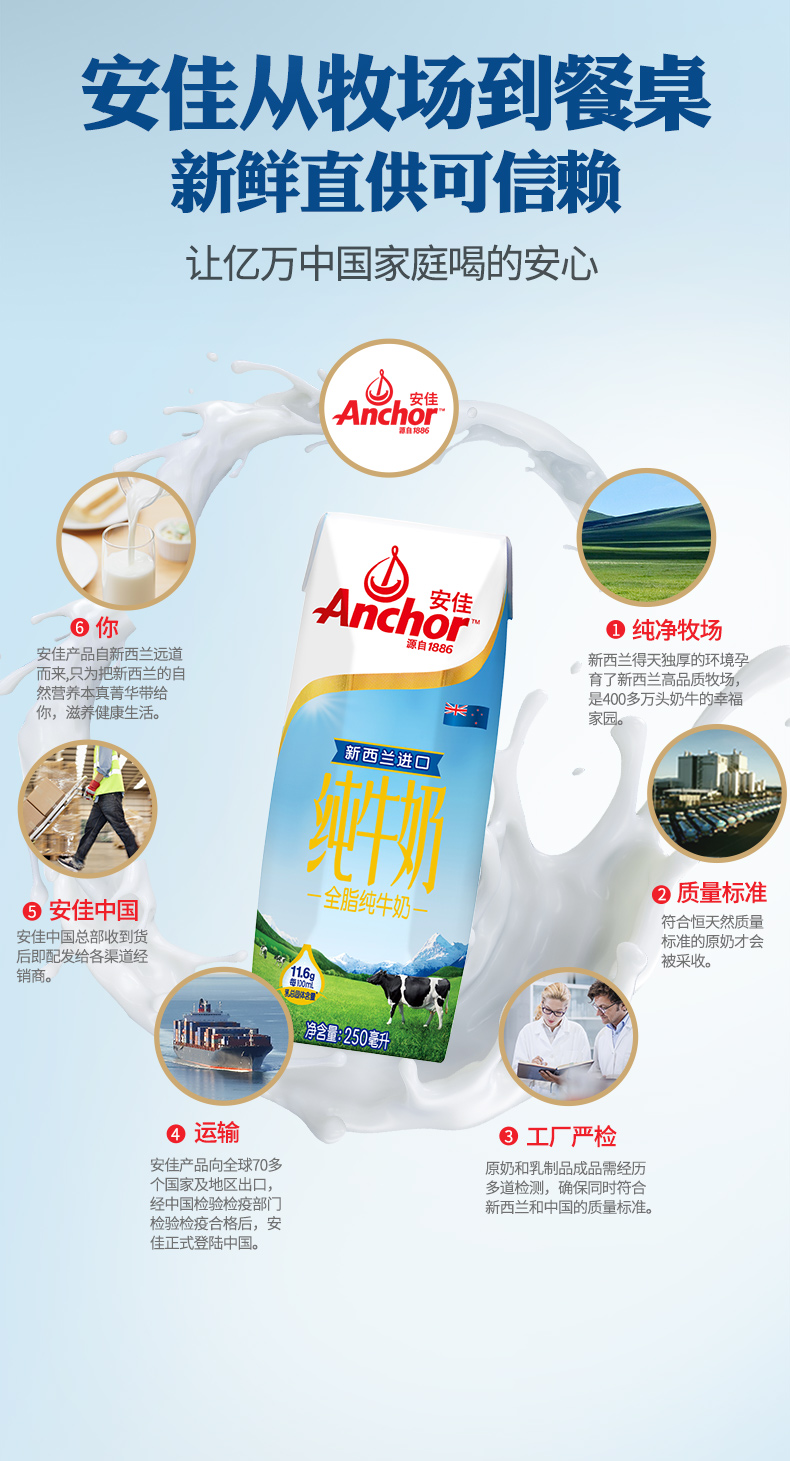 新西兰进口 安佳 高蛋白全脂牛奶 250ml*24盒 图9