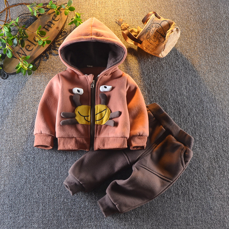 Boy's winter clothing suit 1-3-year-old 2 baby Cartoon Two Sets 4 Infant Thickened Thick Cotton T5 Children's Clothes