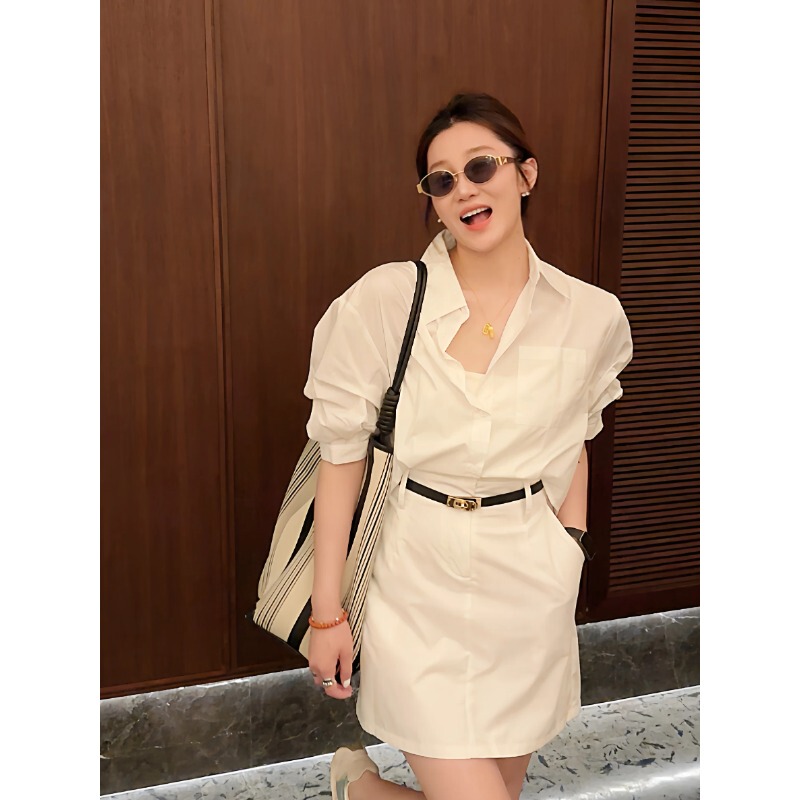 Plus Size Women's Summer New Casual Elegant Shirt Dress, Slimming Old Money Style White High-End Dress for Fat Women Plus Size Women's Summer New Casual Elegant Shirt Dress, Slimming Old Money Style White High-End Dress for Fat Women