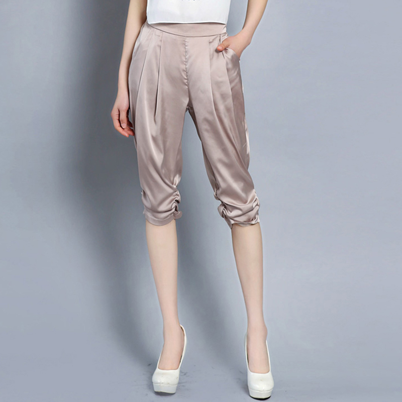 Summer Hangzhou Silk Mulberry Silk Pants Women's Cropped Pants Harem Pants Acetate Satin Fashion Nine-Point Slim Casual Pants
