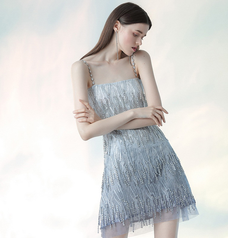 2026 Summer New Style Australian French Socialite Style Rhinestone Strap Dress Design Dress Gown