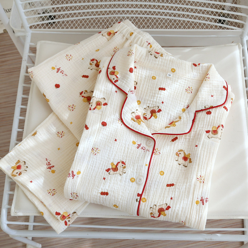 Postpartum Clothing, Pure Cotton, Sweat-Absorbent, Maternity Postpartum Nursing Pajamas, Summer All-Cotton Gauze Thin Style, Hospital Delivery and Breastfeeding Clothes