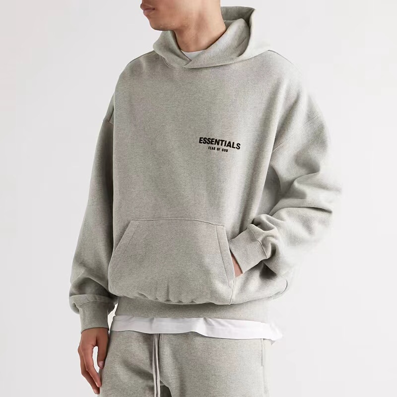 Fog Essentials Streetwear Brand High Street Loose American-Style Hooded Long-Sleeve Sweatshirt Men's Set Gray Sweatpants