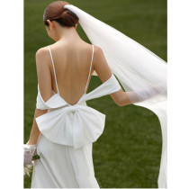 Sling light wedding dress French style travel photography super fairy slim tail white forest outdoor lawn wedding go out yarn summer