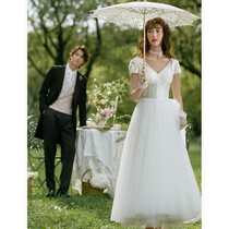 Light wedding dress Mori series super fairy simple travel photo slim white French retro welcome new lawn dress