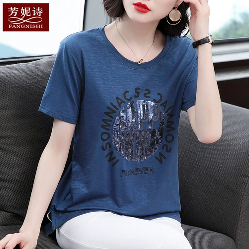 Бамбуковая хлопковая летняя одежда для матери, футболка с коротким рукавом, 2021 года, большой размер, короткий рукав