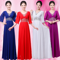 New womens chorus dress Banquet dress Chorus dress V-neck womens long-sleeved chorus performance clothing