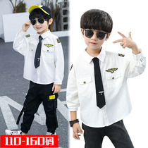 Boy white shirt spring autumn 2022 new wave spring clothing foreign air children Inlan shirt handsome and large boy shirt