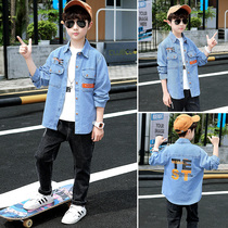 Boy Shirt Long Sleeve Spring Dress 2022 New Children Han Edition Trend Handsome Boy Junior High School Foreign Air Denim Shirt