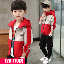 Boy cardiovert jacket 2022 Spring loaded 12 years old red Korean version jacket Chaoyang Childrens spring and autumn thin blouses