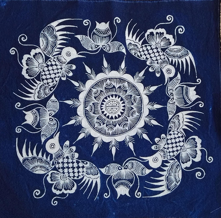 Batik cloth custom retro-style cotton tablecloth pillow cloth wall hanging plant dyed indigo cultural and creative fabric non-heritage craftsmanship