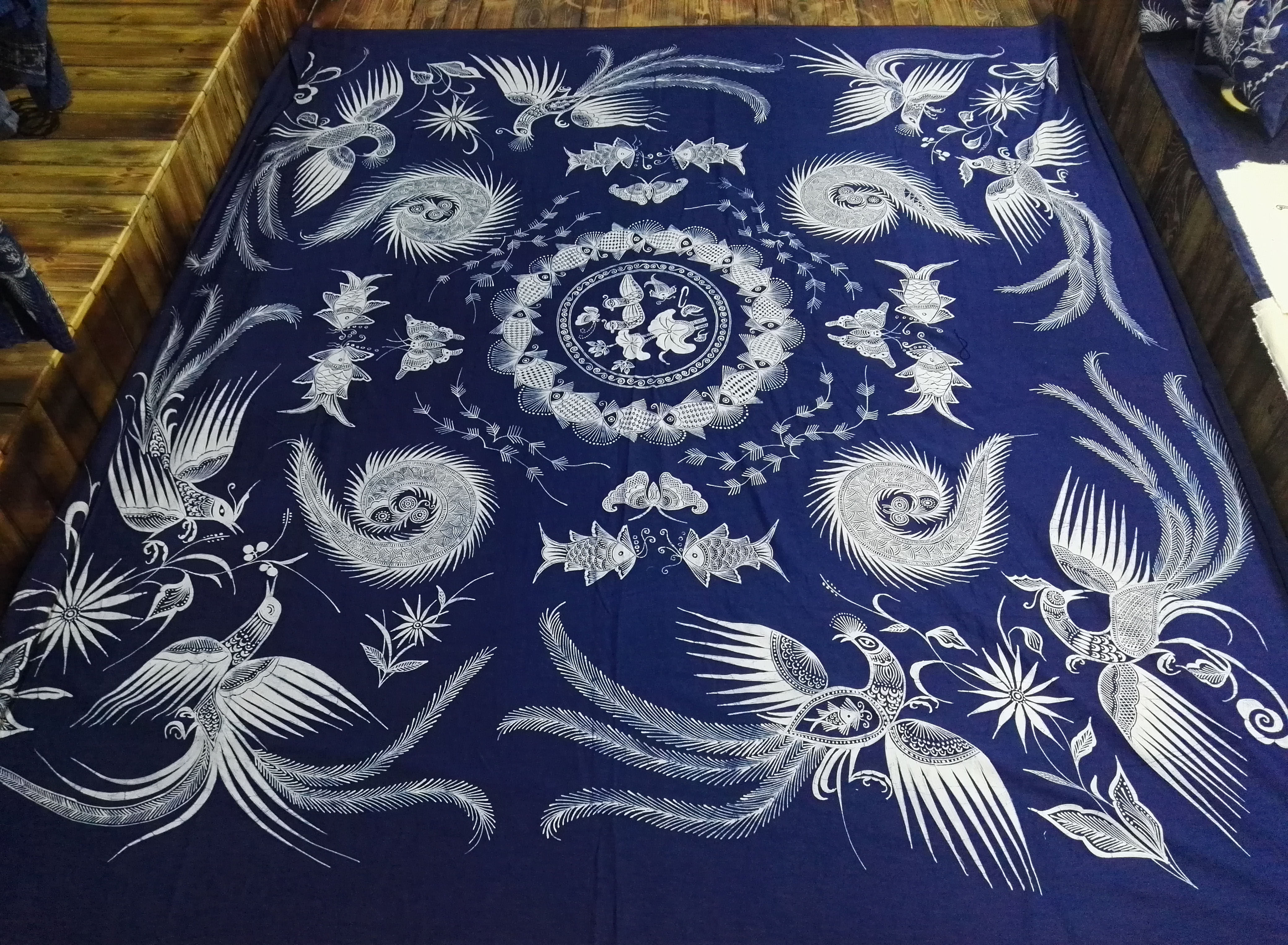 Wax Dyeing Table Cloth Cloth Art Guizhou Wax Dyeing Tanzhai Batik Non-Beeswax Dyeing Undertaking Experience Wax Dyeing Birthplace Life