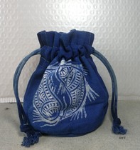 (Blue indigo grass) Danzhai batik storage bag pocket round bottom yin and yang fish pattern pure handmade plant blue dye