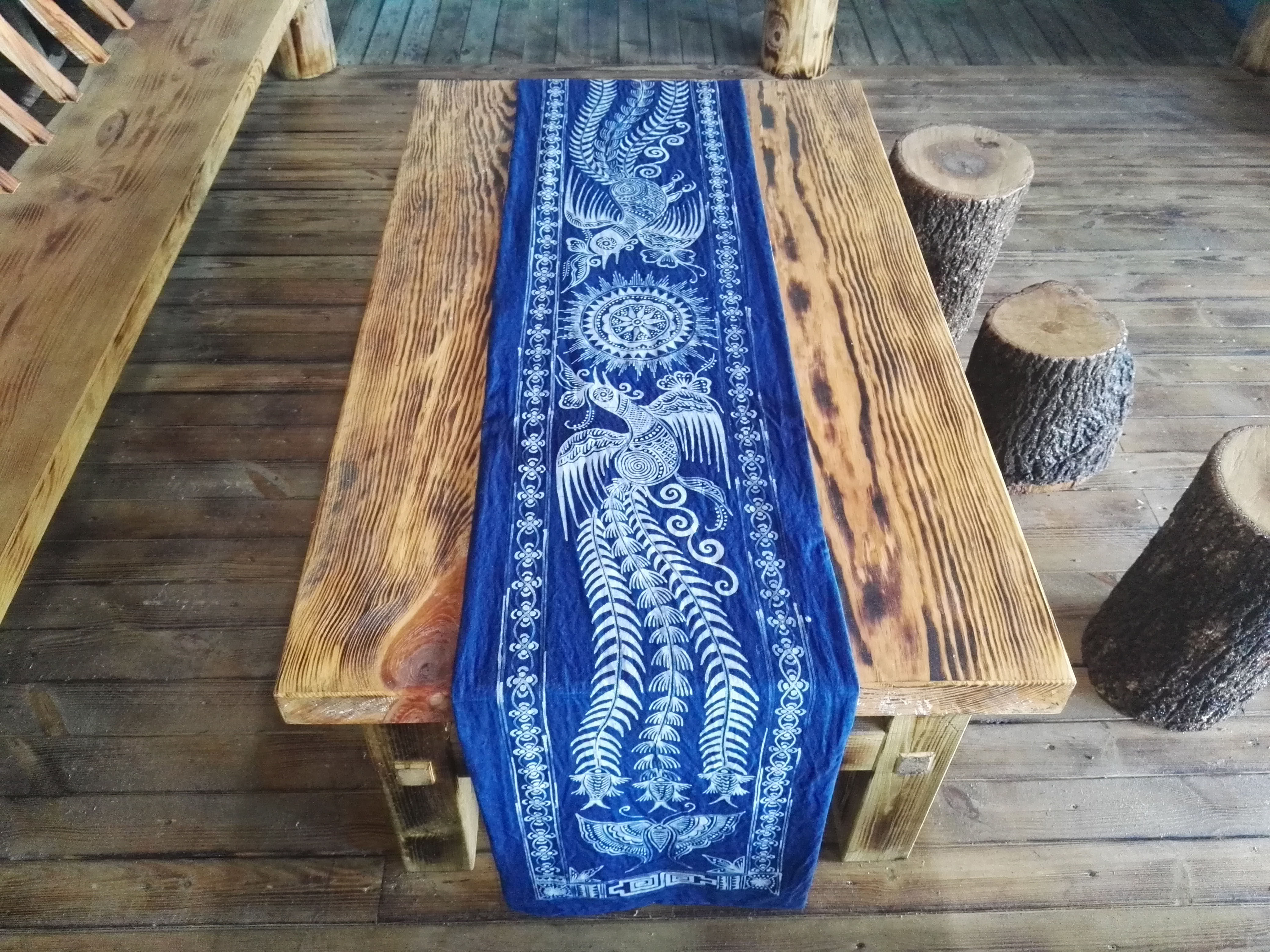 Wax Dyeing Table Flag Tea Banner Bed Flag Tea Mat Table Cloth Customized Processing Guizhou Wax Dyeing Pure Handmade Plant Dyeing Blue