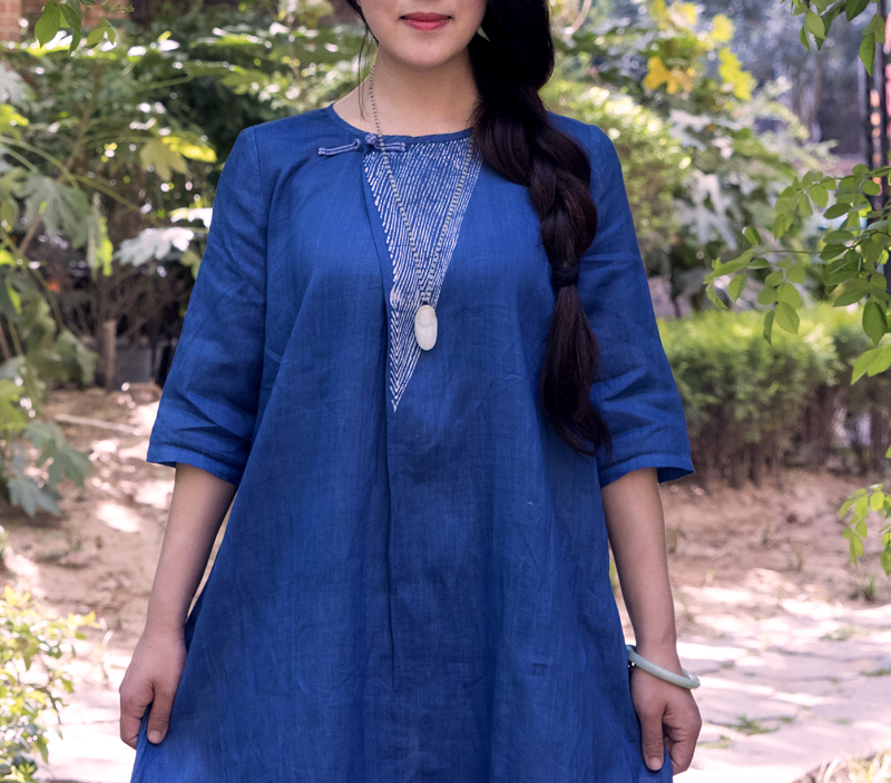 (Indigo) Original Plant Blue Dye Indigo Batik Dress 2018 New Handmade Technique