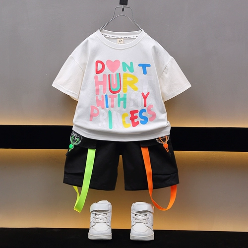 Комплект для мальчиков, детская летняя одежда, летние шорты, короткий рукав, в корейском стиле, в западном стиле