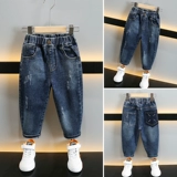 Осенние штаны для мальчиков, детские джинсы, облегающий крой, детская одежда
