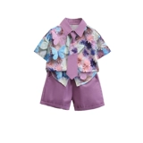 Летняя одежда, рубашка, летний детский комплект, в западном стиле, короткий рукав, детская одежда