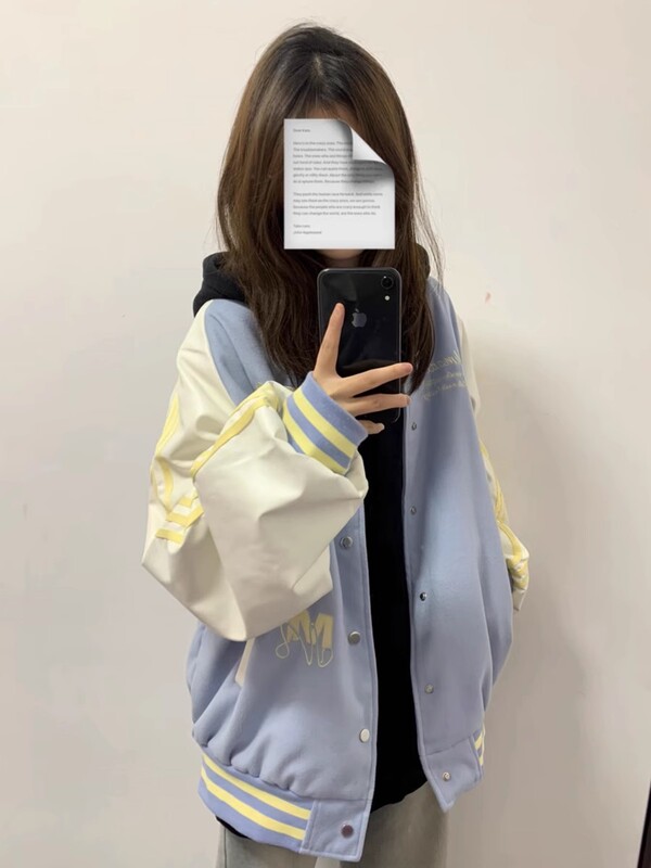 Trendy American-Style Color-Block Baseball Jacket for Women, Loose Fit, Versatile, New Spring/Autumn Oversized Jacket