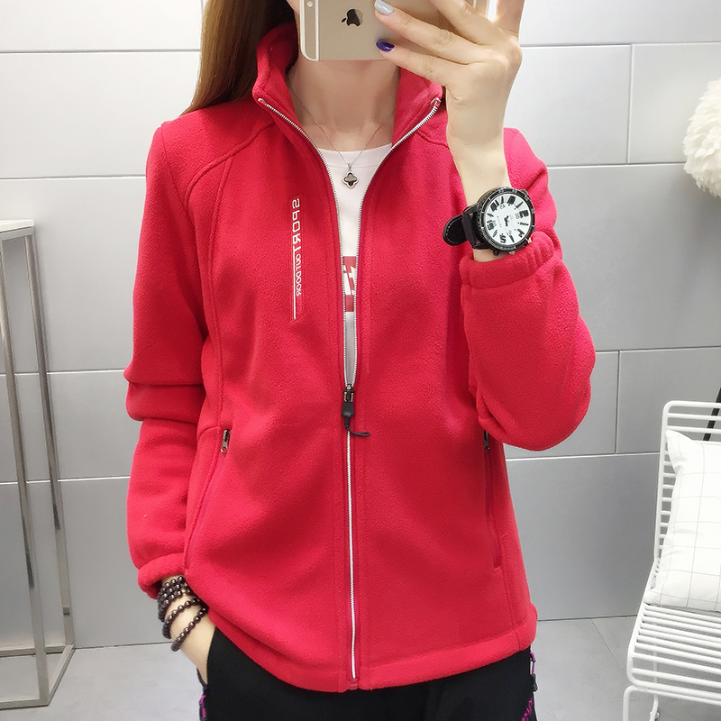 Outdoor double-sided fleece fleece women's polar fleece plus velvet thick jacket couples jacket liner hiking clothing