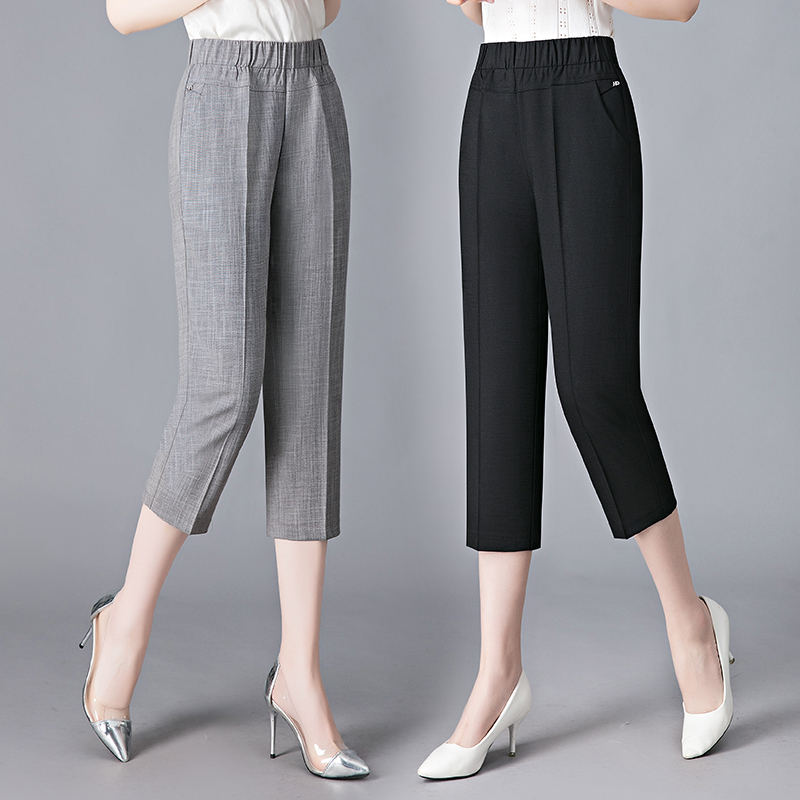 Rainbow Mom High-Waisted Cropped Straight-Leg Pants 2026 Summer New Style Loose Slimming Casual Cropped Pants for Middle-Aged and Elderly Women