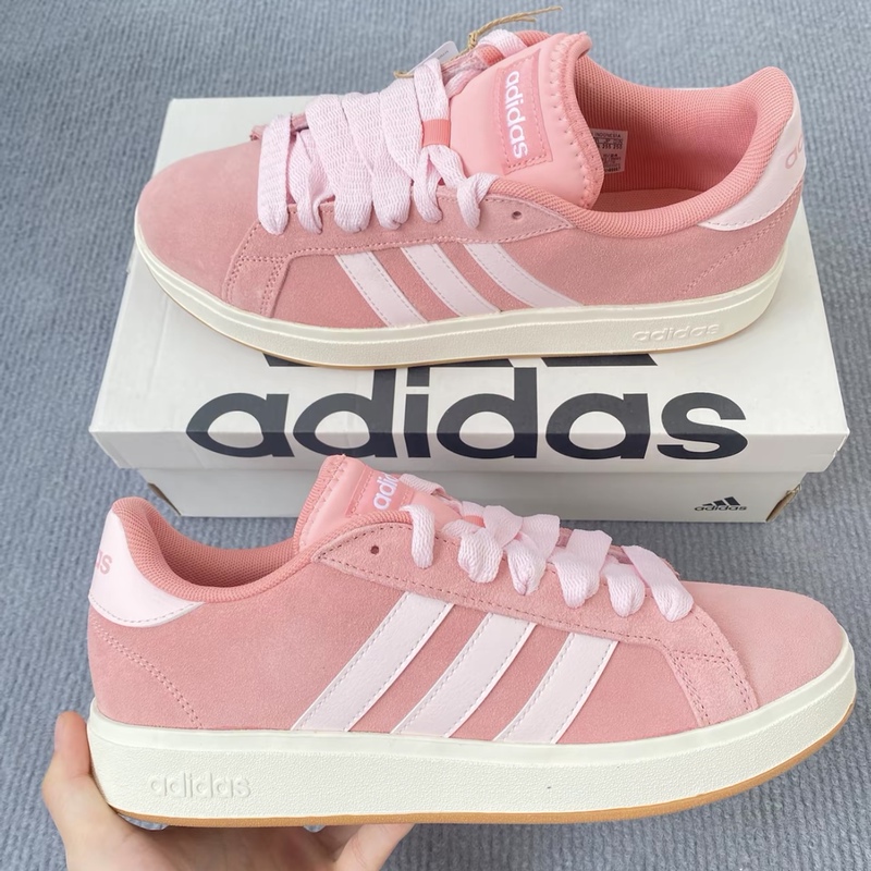 Adidas Adidas Grand Casual Soft Comfortable Non-Slip Wear-Resistant Low-Top Sneakers Pink Jr7110