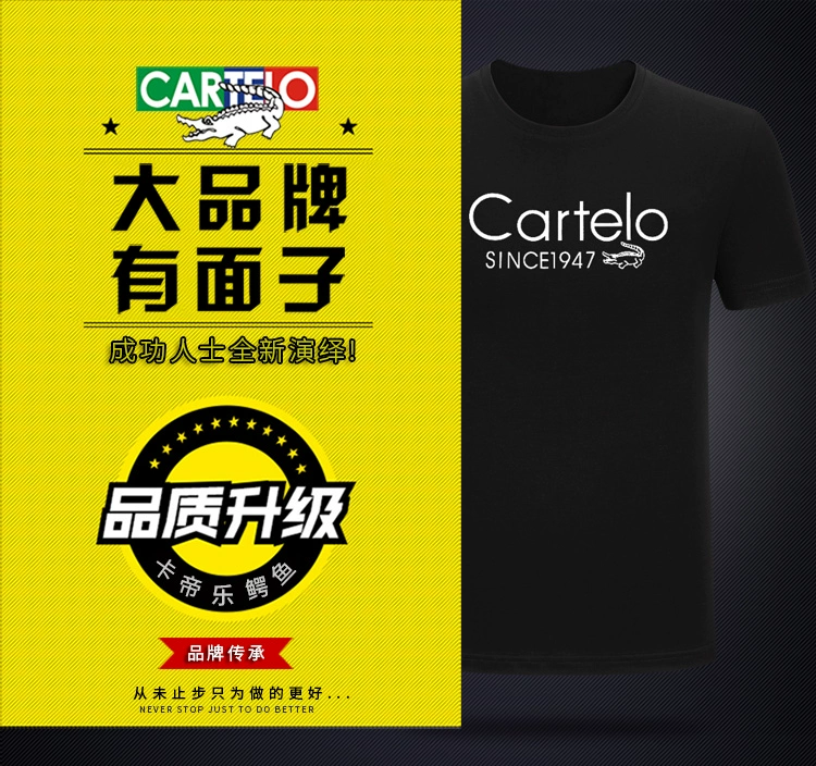 Cartel / Cartier cá sấu nam mùa hè mới in màu rắn cổ tròn thả lỏng áo sơ mi tay ngắn hàng đầu