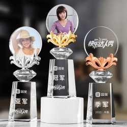 Metallic Bauhinia Flower Crystal Trophy Gold, Silver, Bronze Awards for Outstanding Employees, Company Quarterly and Monthly Awards with Engraving