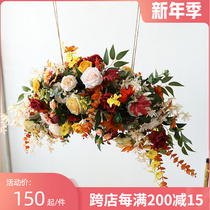 Window decoration hanging flowers autumn color Maple Leaf photography background decoration props ins caramel color wedding silk flower wedding flower wedding flower