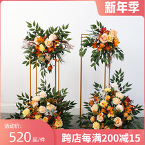 Simulation orange autumn flower row T platform floor flower wedding road guide flower arrangement arch decoration window flower long strip