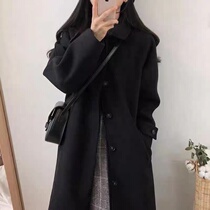 Explosive woolen coat womens 2021 Winter new black long woolen coat small man thickened Japanese