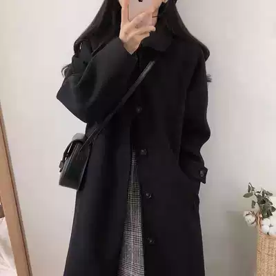 Explosive woolen coat women's 2021 Winter new black medium and long version of woolen coat small man thickened Japanese