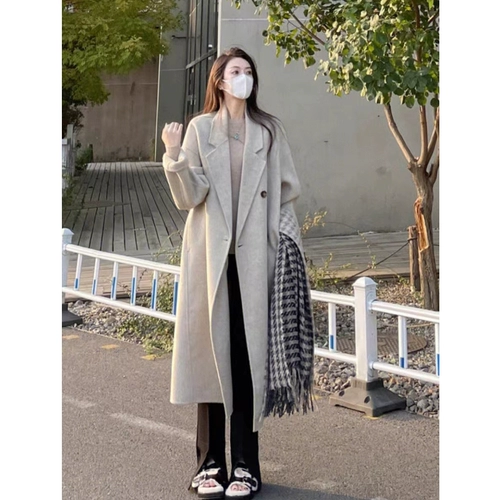 Демисезонное длинное шерстяное пальто, изысканный стиль, подходит для подростков