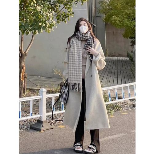 Демисезонное длинное шерстяное пальто, изысканный стиль, подходит для подростков