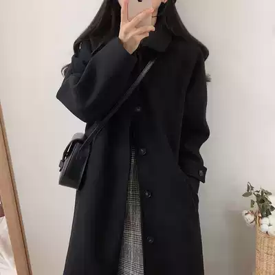 Japanese retro explosive woolen coat women 2021 autumn and winter New Black medium and long version of woolen coat small man