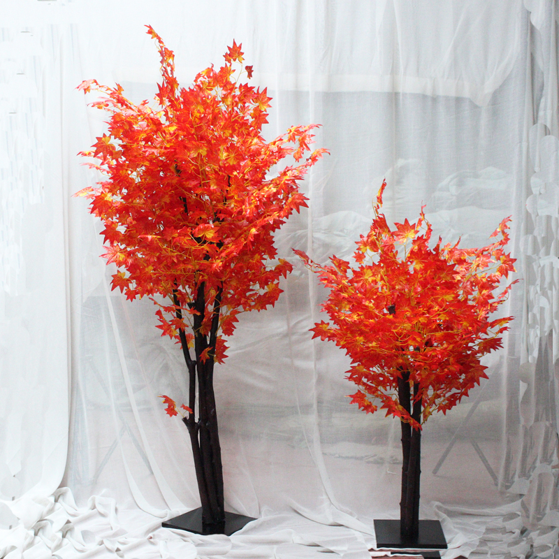 Simulation Red Maple Tree Green Banyan Tree Ground Simulation Green Plant Fake Tree Maple Leaf Tree Living Room Hall Decoration Maple Leaf Emulation Flower