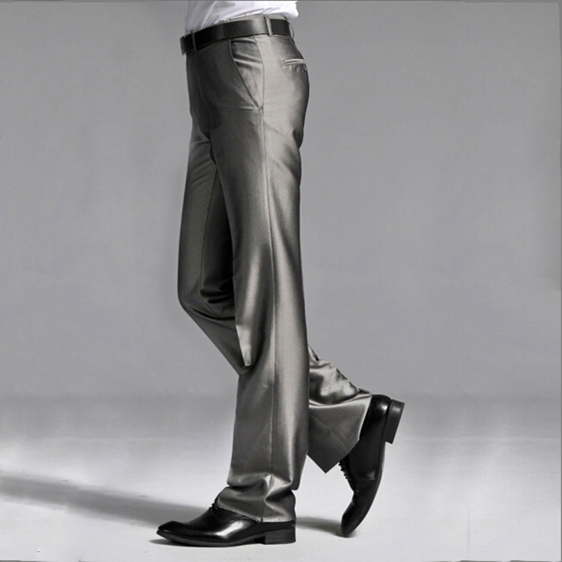 Summer Thin Men's Glossy Straight-Leg Dress Pants, Wrinkle-Free Business Casual Long Pants, Loose Smooth Suit Pants