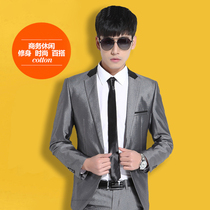  Suit suit Mens silver gray slim-fit glossy casual small suit Mens professional suit Groom wedding best man dress