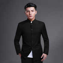  Autumn and winter stand-up collar warm tunic mens youth Chinese casual thick plus velvet tunic large size Tang suit mens top
