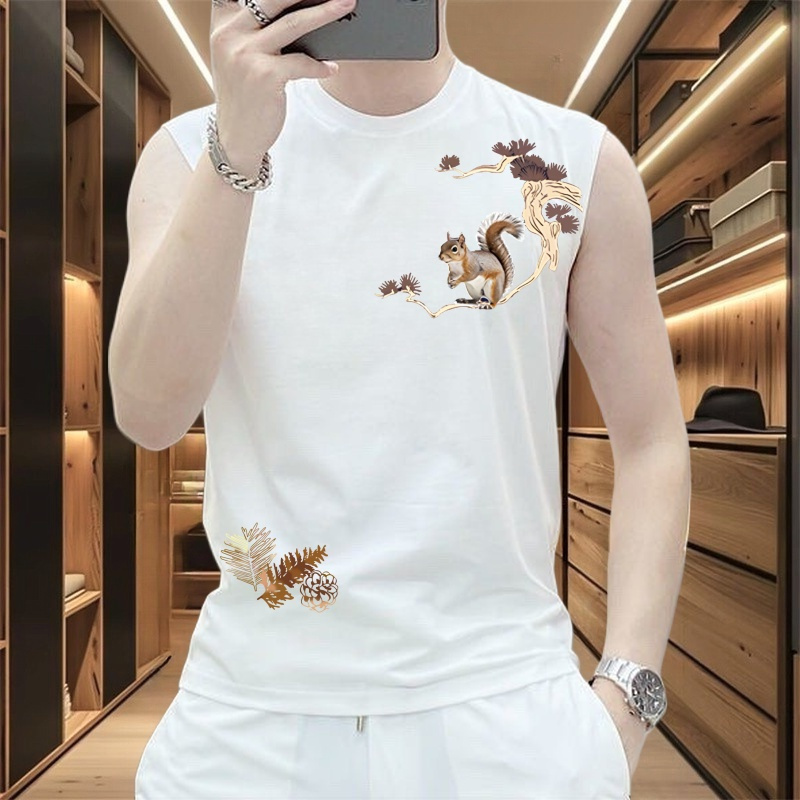 New Chinoiserie Printed Vest Men's Summer Pure Cotton Creative Cartoon Sleeveless T-Shirt Basketball Fitness Sports Vest