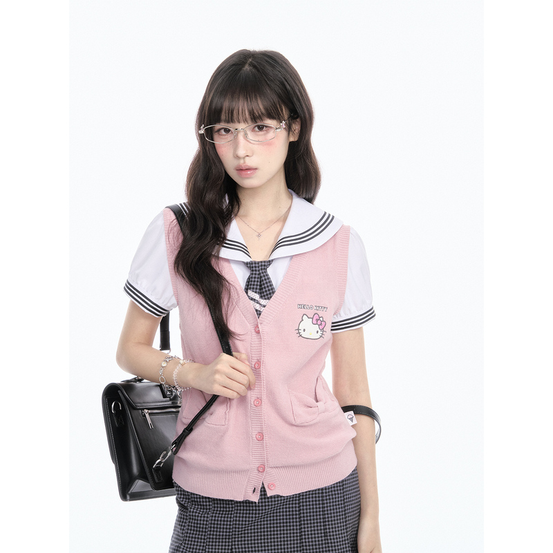 Geng Dou Story × Hello Kitty Collaboration* Sweater Vest for Women 2026 New Versatile Outerwear Pink Geng Dou Story × Hello Kitty Collaboration* Sweater Vest for Women 2026 New Versatile Outerwear Pink