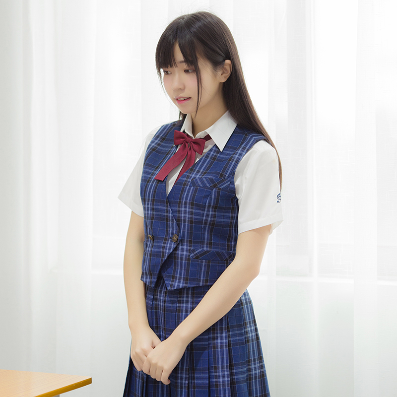【特价】双排扣绀浅灰格子马甲kyouko品牌自制 正统JK制服