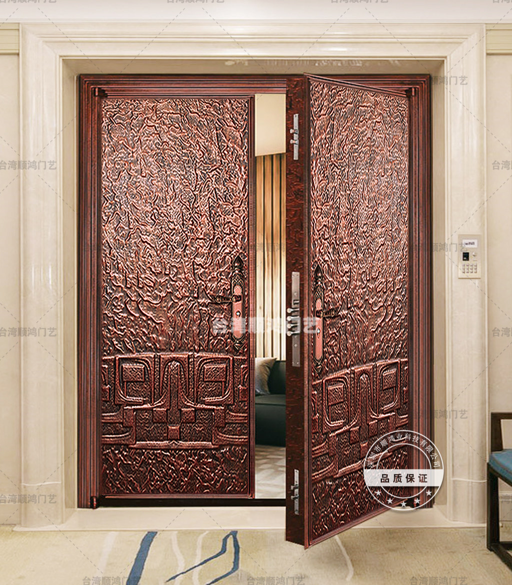 Copper Door Villa Gate Double Door Entrance Door Pure Copper Home Luxury Entrance Door primary and secondary door security door to door open door to door