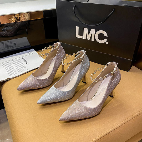 亮片小码高跟鞋313233细跟尖头单鞋34新娘伴娘婚鞋大码女鞋41一42