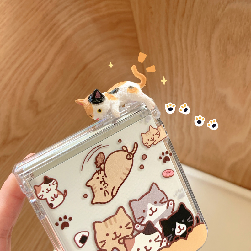 ins Korean Style Stereo Cute Cartoon Kitten Suitable for Samsung Zflip7 Mobile Phone Case New Card Zflip 40% off Stacked Screen Zflip5 Anti-Fall W23Flip Bracelet Zflip4 Protective Cover